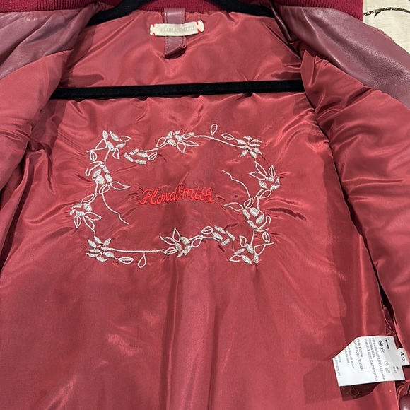 Flora Smith burgundy leather bomber jacket size 42 - Picture 8 of 11